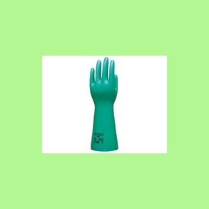Strk grn nitrilhandske velouriseret.
